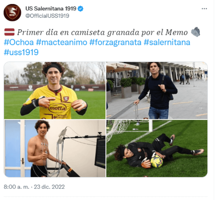 Ochoa ya entrena con el Salernitana (@OfficialUSS1919)