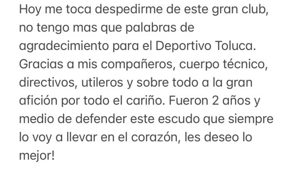 Así se despidió el Dedos López del Toluca (Twitter)