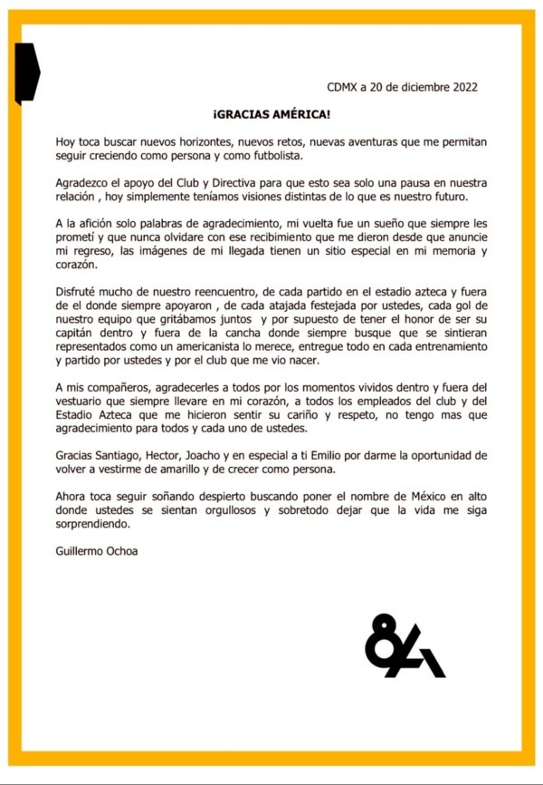 Foto: TW / Guillermo Ochoa.