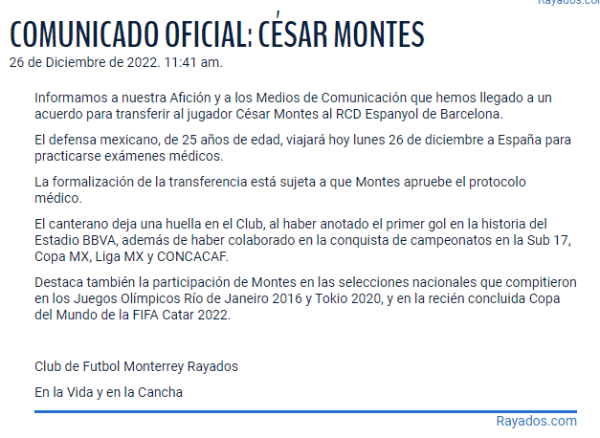 Comunicado oficial de Monterrey