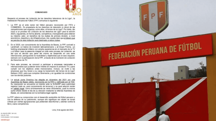 Federación Peruana de Fútbol informa sobre licitación de derechos televisivos