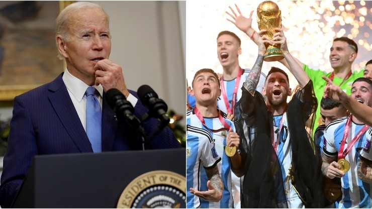 Joe Biden, Presidente de Estados Unidos y Lionel Messi levanta el título en Qatar 2022