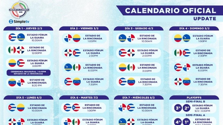 Calendario para la Serie del Caribe 2023