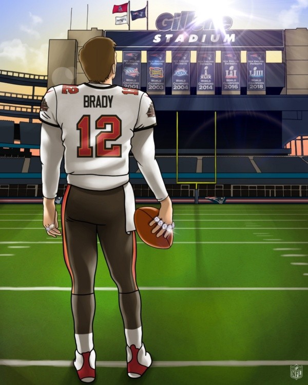 El afiche que anuncia el regreso de Tom Brady a la casa de New England Patriots (NFL)