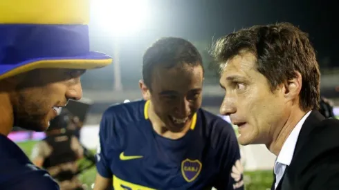 Jara festejando el último título del club junto a Guillermo y Magallán. Los 3 se fueron de Boca.